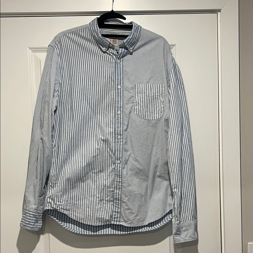 J. Crew Men’s Blue and White Striped Casual Button down Shirt